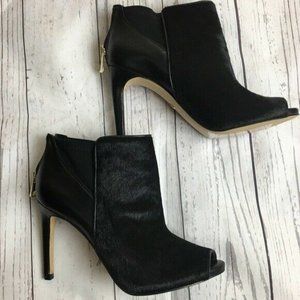 Ann Taylor Women's Black Calf Hair Peep Toe Ankle Booties Zip Size 6.5